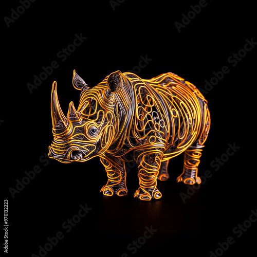 Wire Art Glowing Rhinoceros