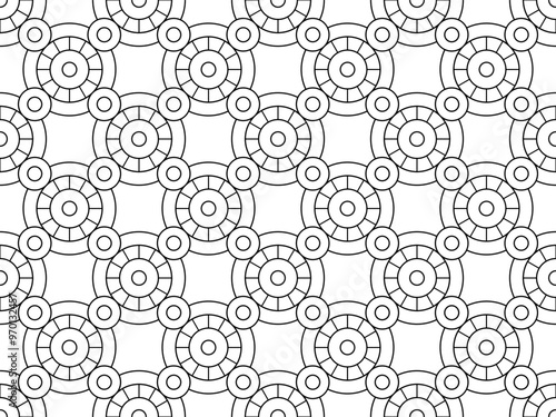 Seamless vector pattern. Black and white linear drawing. Coloring book, colouring page for children and adults. Abstract geometric design. Monochrome illustration. Easy to edit color and line weight