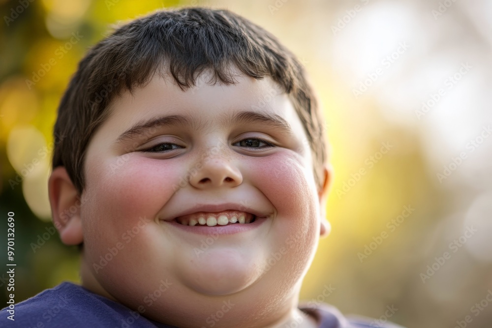 This image features a cheerful boy smiling widely, captured in a close-up shot with a blurred natural background adding warmth and depth to the scene. This image features a cheerful boy smiling widely, captured in a close-up shot with a blurred natural background adding warmth and depth to the scene.
