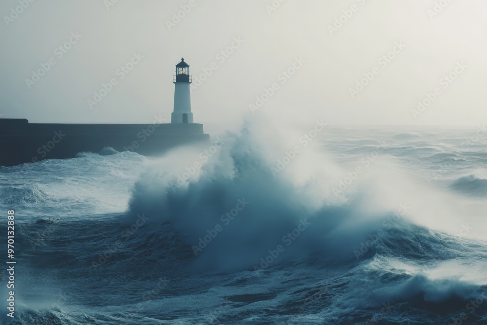 A solitary lighthouse stands robust against the crashing waves and stormy skies, symbolizing resilience and steadfastness despite the turbulent forces of nature around it. A solitary lighthouse stands robust against the crashing waves and stormy skies, symbolizing resilience and steadfastness despite the turbulent forces of nature around it.