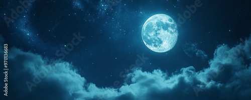 Full moon in a starry night sky