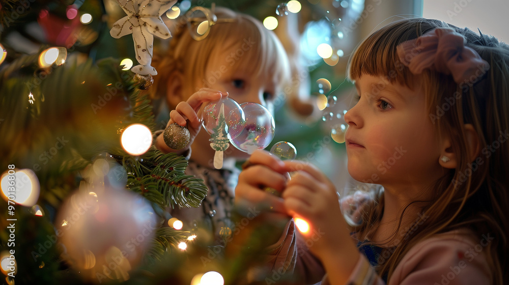 kids decorating the christmas tree
