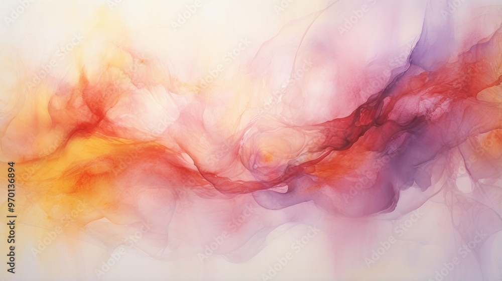 Fototapeta premium A vibrant abstract composition featuring flowing colors of orange, pink, and purple, evoking a sense of movement and emotion.