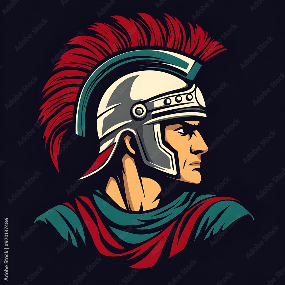 Obraz premium Roman Centurion with Helmet and Red Crest Illustration