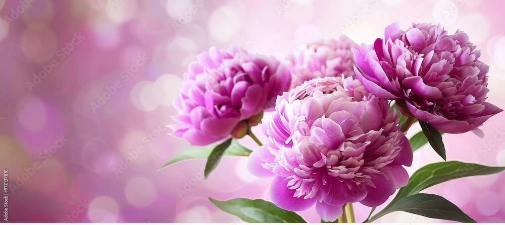 Bouquet of Beautiful Pink Peonies in Soft Focus. Floral Background for Greeting Card or Invitation Bouquet of Beautiful Pink Peonies in Soft Focus. Floral Background for Greeting Card or Invitation