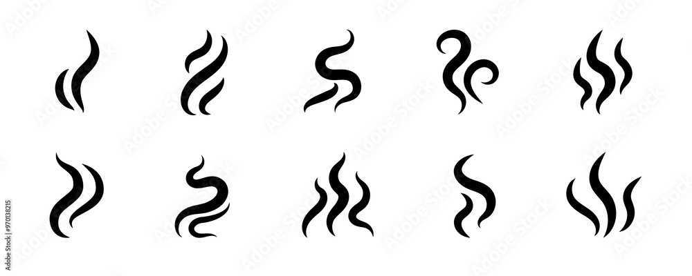Smoke steam icon vector logo set. Smoke smell, steam aroma heat icon illustration. Hot vapor fire doodle line logo. Hit stink, coffee, fragrance flame elements. Vector illustration. Smoke steam icon vector logo set. Smoke smell, steam aroma heat icon illustration. Hot vapor fire doodle line logo. Hit stink, coffee, fragrance flame elements. Vector illustration.