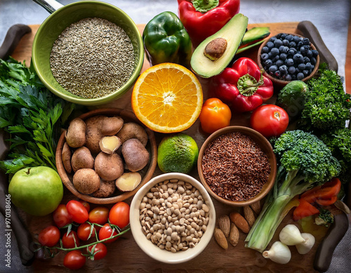 Wallpaper Mural A close-up of healthy meal preparation, with vibrant vegetables, fruits, and grains. The emp Torontodigital.ca
