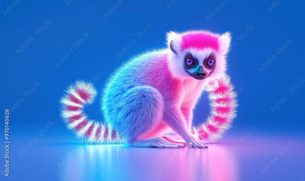vibrant neon-colored lemur in a futuristic setting vibrant neon-colored lemur in a futuristic setting