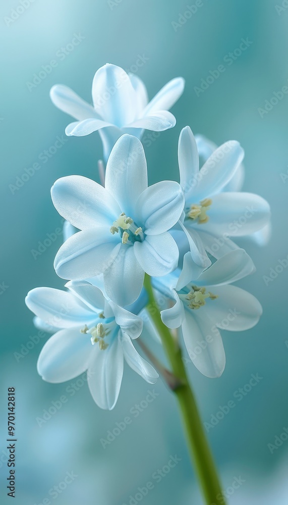 Delicate Charm A Cluster of Pale Bluebell Blossoms in Soft Focus Against a Teal Background Delicate Charm A Cluster of Pale Bluebell Blossoms in Soft Focus Against a Teal Background