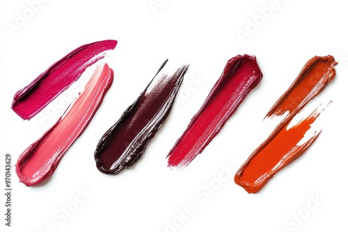 Various lip glosses smudged on white surface