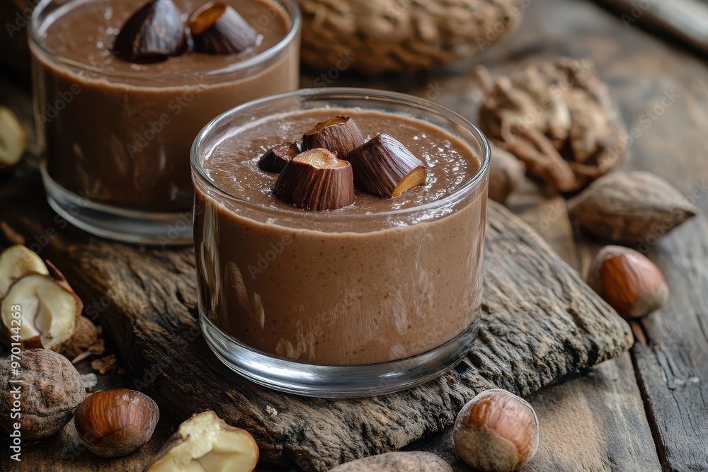 Vegan pudding made with almond milk chestnuts and no animal products Vegan pudding made with almond milk chestnuts and no animal products