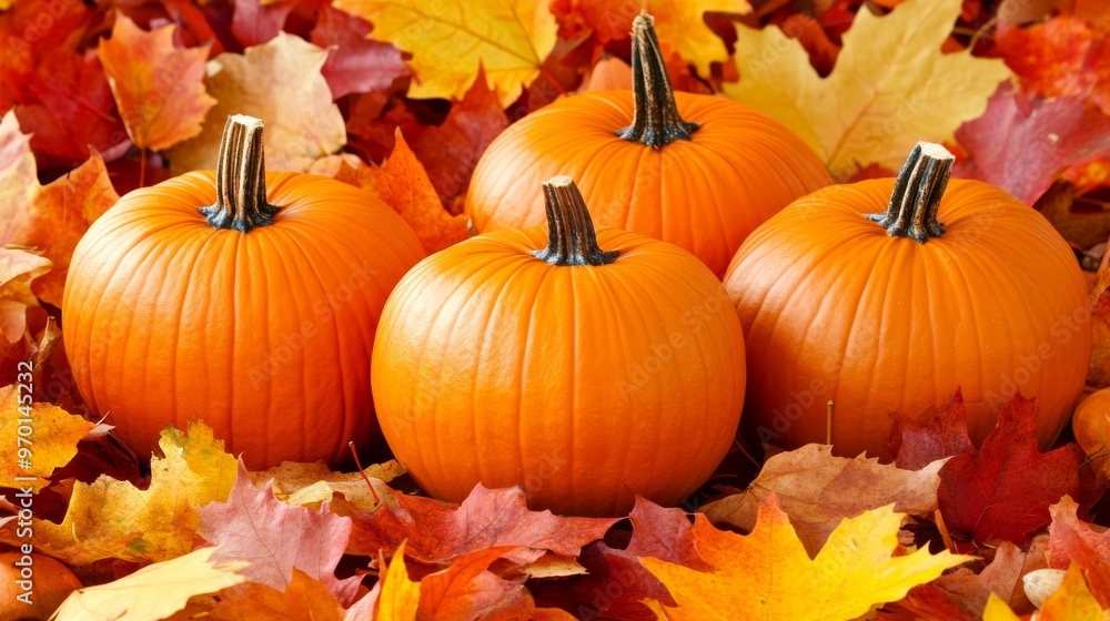 Pumpkins and colorful autumn leaves Pumpkins and colorful autumn leaves