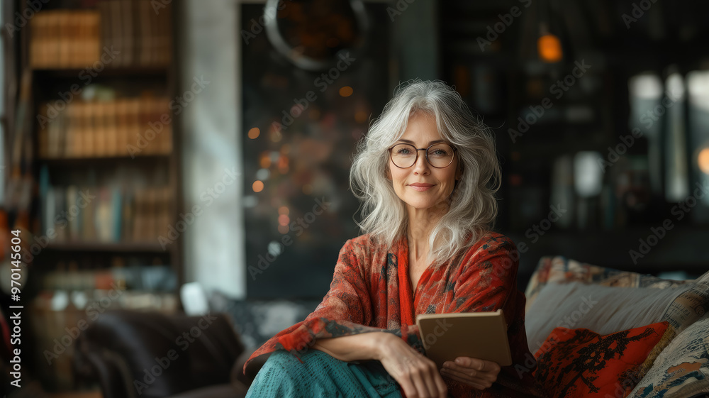 beautiful smiling elderly grey-haired woman holding notebook and pen, grandmother, writer, old lady, home background, pensioner, retired, elderly lifestyle, female portrait, wrinkles, business woman beautiful smiling elderly grey-haired woman holding notebook and pen, grandmother, writer, old lady, home background, pensioner, retired, elderly lifestyle, female portrait, wrinkles, business woman