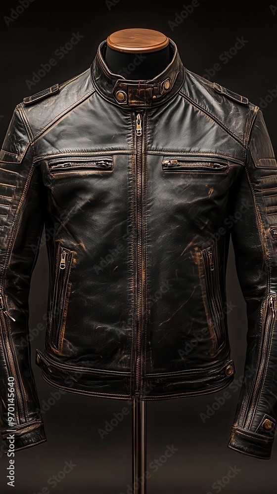 sleek black leather jacket displayed on an invisible mannequin front and back views showcase clean lines and subtle details soft studio lighting emphasizes the garments texture sleek black leather jacket displayed on an invisible mannequin front and back views showcase clean lines and subtle details soft studio lighting emphasizes the garments texture