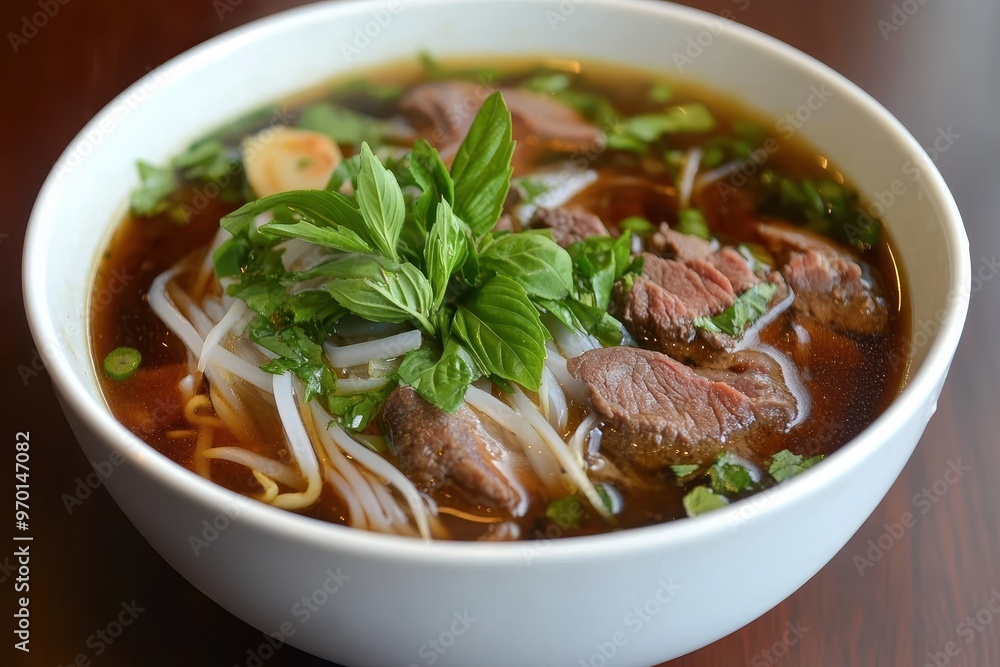 Fotografie Vietnamese beef noodle soup with clear broth