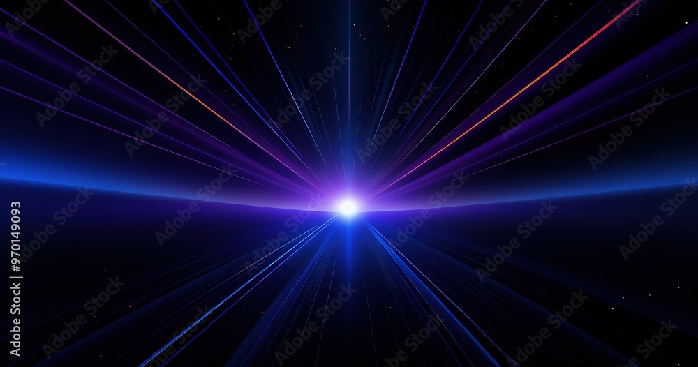 A vibrant abstract depiction of light rays converging towards a bright center, suggesting motion through space. A vibrant abstract depiction of light rays converging towards a bright center, suggesting motion through space.