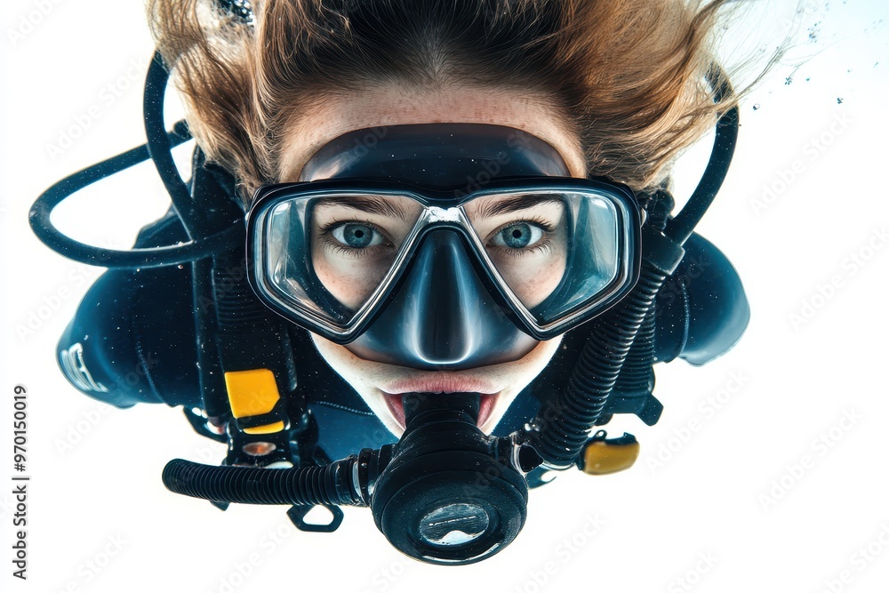 Young female scuba diver White background Young female scuba diver White background