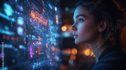 Woman Looking at Digital Interface