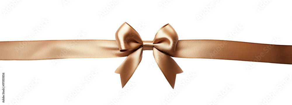 Fototapeta premium Horizontal gold ribbon bow, png isolated on transparent. 