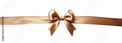 Horizontal gold ribbon bow, png isolated on transparent. 