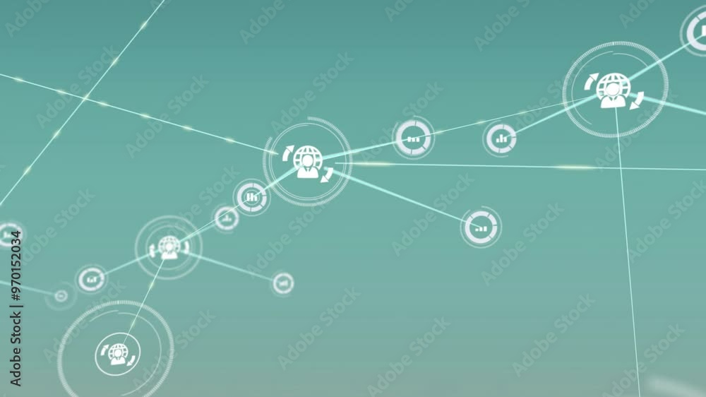 Animation of network of connections with globes over blue background Animation of network of connections with globes over blue background