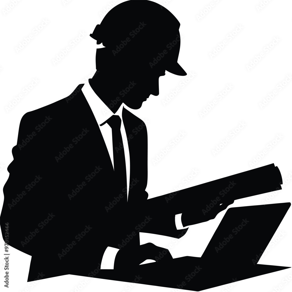 Silhouette of an Engineer Reviewing Plans Silhouette of an Engineer Reviewing Plans