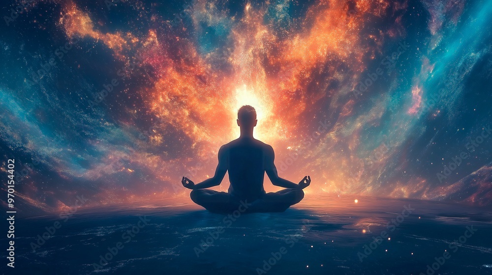 man meditating in lotus position man meditating in lotus position