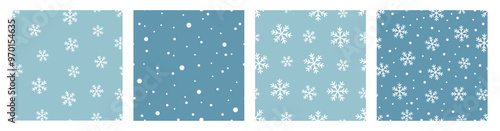 Snowflakes seamless pattern set. Snowfall Christmas repeat backdrop. Christmas background snowfall, backdrop winter snowflake vector illustration