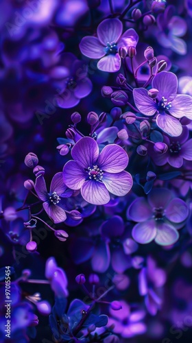 Blooming Beauties. Vibrant purple flowers background detailed wallpaper.