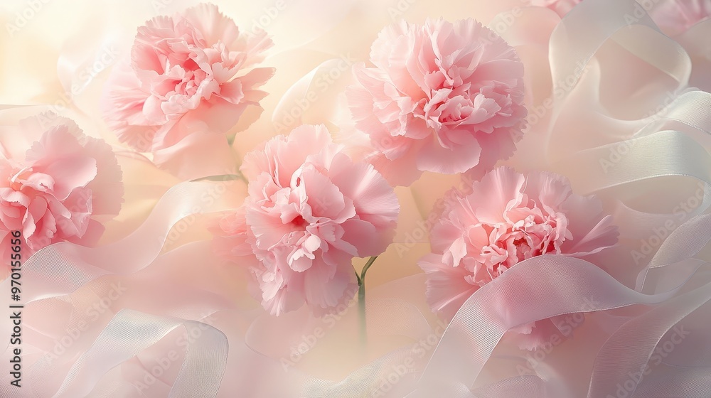 Enchanted Romance: Soft Carnations and Flowing Ribbons in Gentle Light Enchanted Romance: Soft Carnations and Flowing Ribbons in Gentle Light