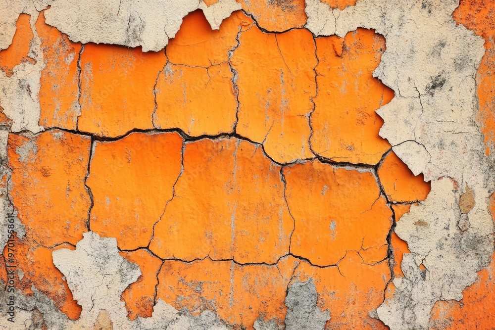 Obraz premium Cracked orange cement wall texture background.