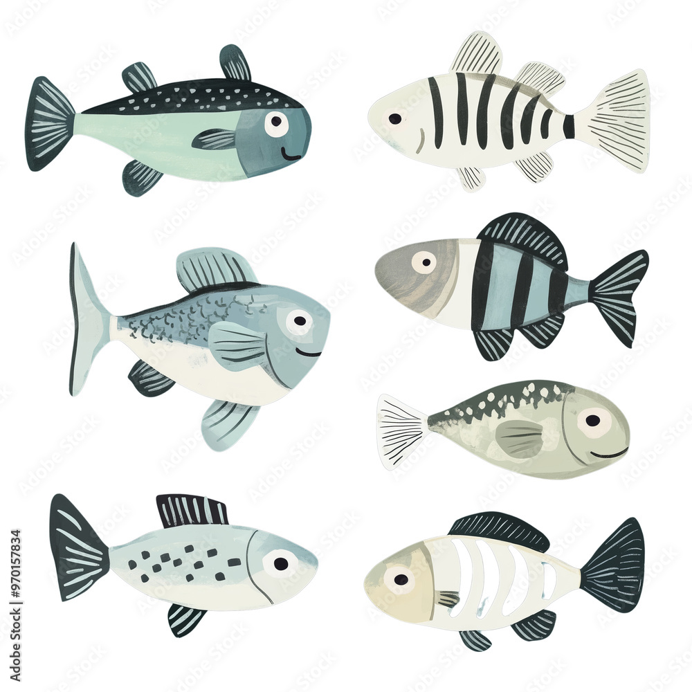 Hand Drawn Childlike Fish Shapes in a Playful Style Perfect for Kids Hand Drawn Childlike Fish Shapes in a Playful Style Perfect for Kids