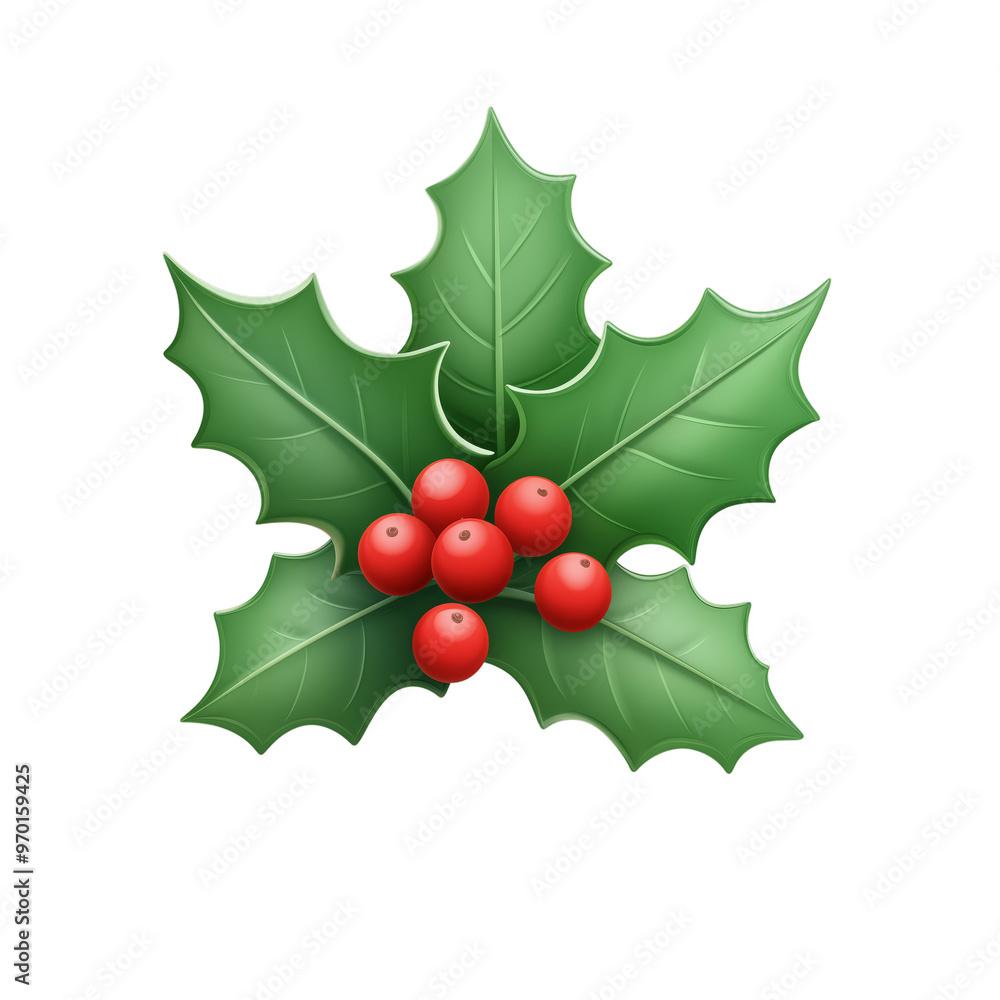 Glossy Green Plant Leaf With Prominent Veins and Vibrant Red Berries Glossy Green Plant Leaf With Prominent Veins and Vibrant Red Berries