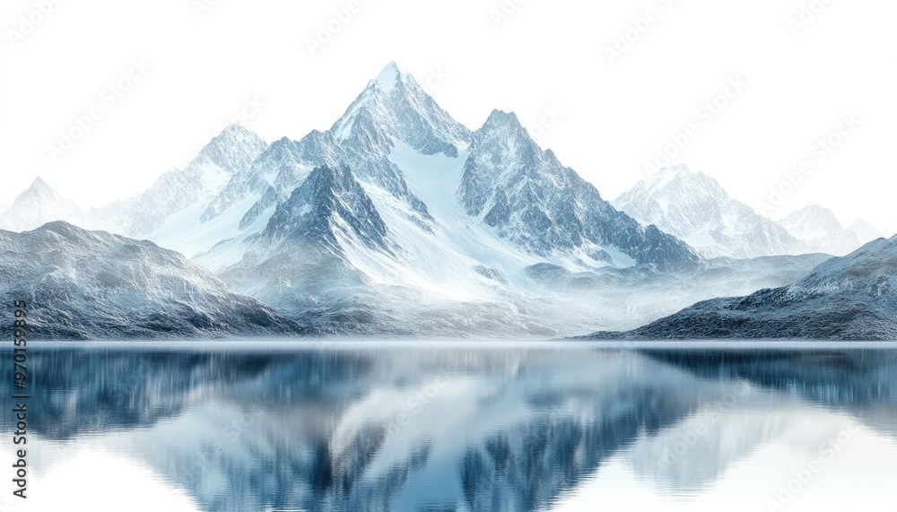 Wide angle view landscape of white snowy mountains range with clear blue sky during cold winter. Nature concept for extreme lifestyle product background Wide angle view landscape of white snowy mountains range with clear blue sky during cold winter. Nature concept for extreme lifestyle product background