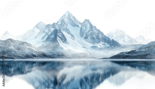 Wide angle view landscape of white snowy mountains range with clear blue sky during cold winter. Nature concept for extreme lifestyle product background