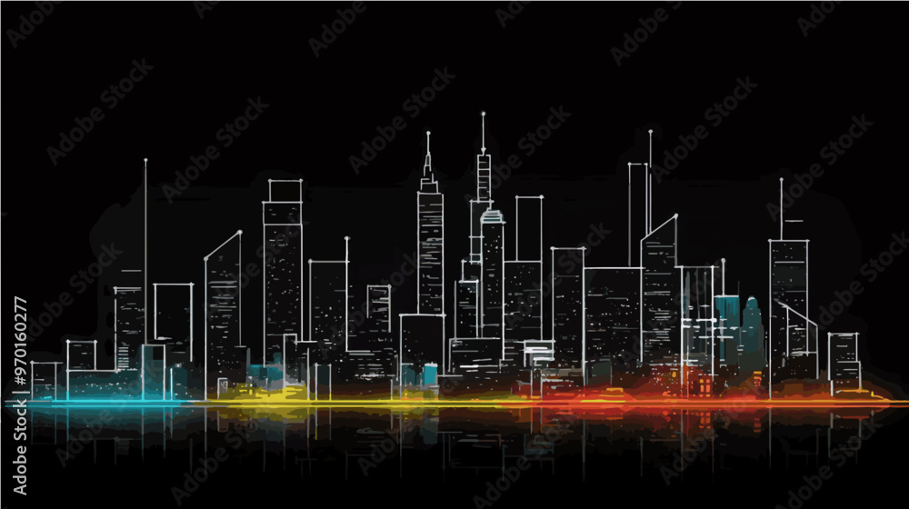 Naklejka premium An abstract vector city skyline with glowing lights on a black background-gigapixel-art-scale-4_00x
