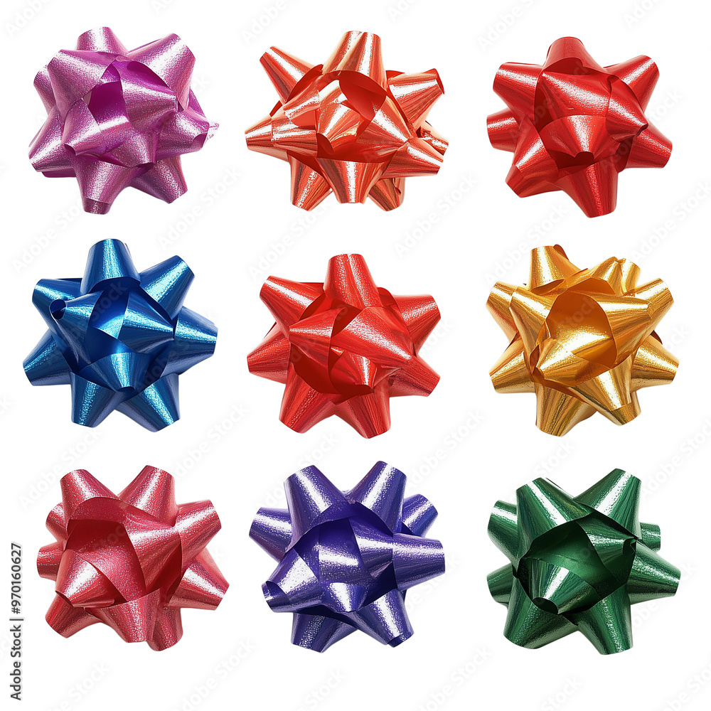 Colorful Gift Bows Arranged in a Vibrant Display on White Background Colorful Gift Bows Arranged in a Vibrant Display on White Background