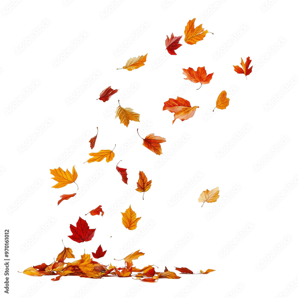 Colorful Autumn Leaves Falling Gracefully on a White Background Colorful Autumn Leaves Falling Gracefully on a White Background