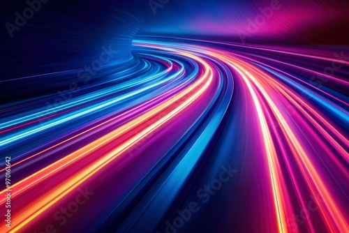 Abstract Curved Lines of Vibrant Colors in a Dark Background