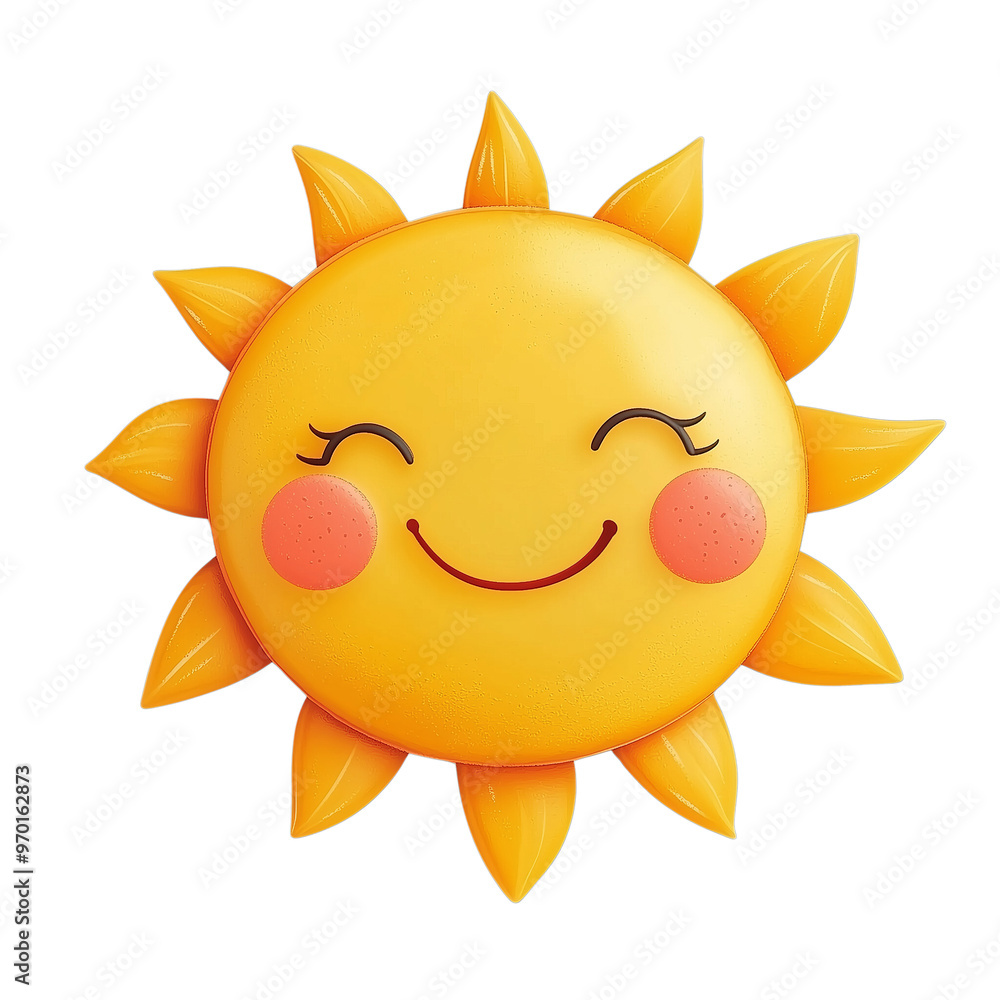 Cheerful Smiling Cartoon Sun With Rosy Cheeks on a White Background Cheerful Smiling Cartoon Sun With Rosy Cheeks on a White Background
