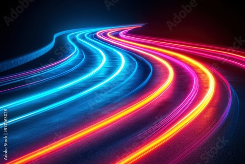 Abstract Neon Trails on a Winding Road