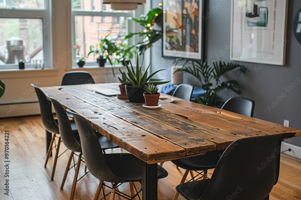 Wooden Table and Chairs in a Modern Interior Wooden Table and Chairs in a Modern Interior