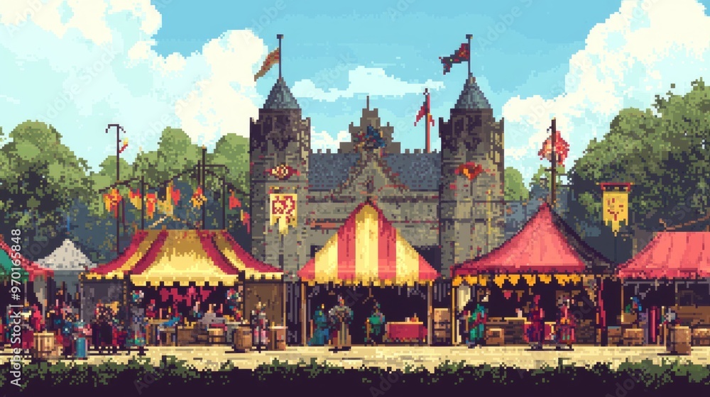 Medieval Market Fair Pixel Art Illustration Stock Illustration | Adobe ...