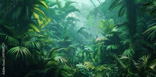 Lush Green Paradise. Natural Jungle Landscape Wallpaper