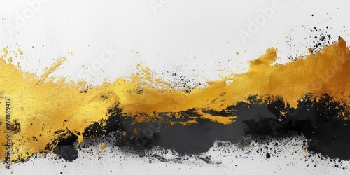 White background with gold brushstrokes, ideal for minimalistic designs, abstract art, or elegant project backgrounds. photo