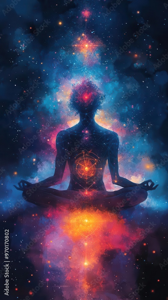 transcendent meditation scene with neural network visualization overlaid on meditators aura quantum energy flows and fractal mandalas in a celestial mindscape transcendent meditation scene with neural network visualization overlaid on meditators aura quantum energy flows and fractal mandalas in a celestial mindscape
