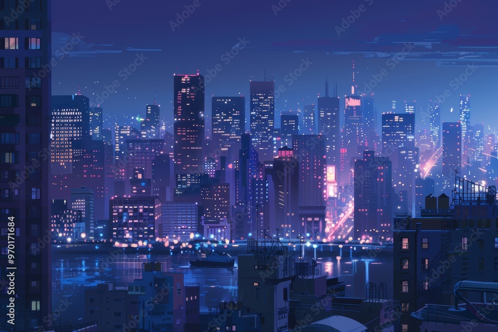 Urban Nightscape. Glowing city lights in high detail wallpaper Urban Nightscape. Glowing city lights in high detail wallpaper
