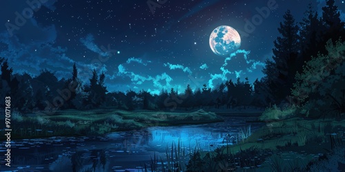 Serene Night Sky. Peaceful night scenery with detailed stars and clouds.