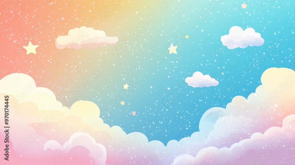 Whimsical Clouds and Stars Background - Playful and Dreamy Sky Design with Colorful Fluffy Clouds and Bright Cheerful Stars Whimsical Clouds and Stars Background - Playful and Dreamy Sky Design with Colorful Fluffy Clouds and Bright Cheerful Stars