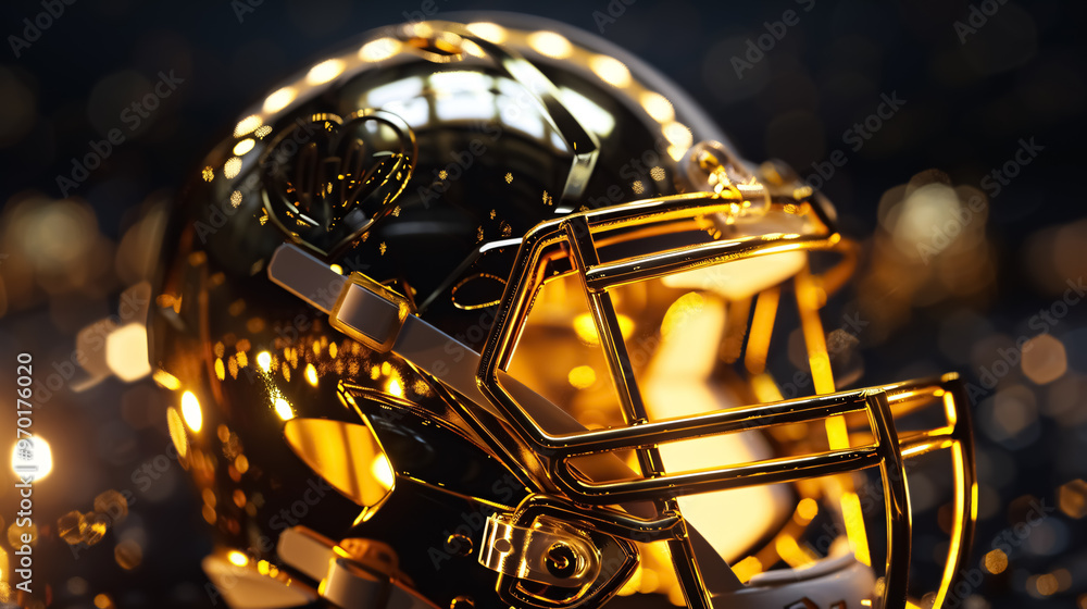 Golden Football Helmet: Another view, isolated. Golden Football Helmet: Another view, isolated.